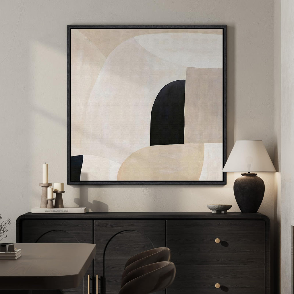 Framed Square Neutral Minimalist Abstract Wall Art, 24"x24"