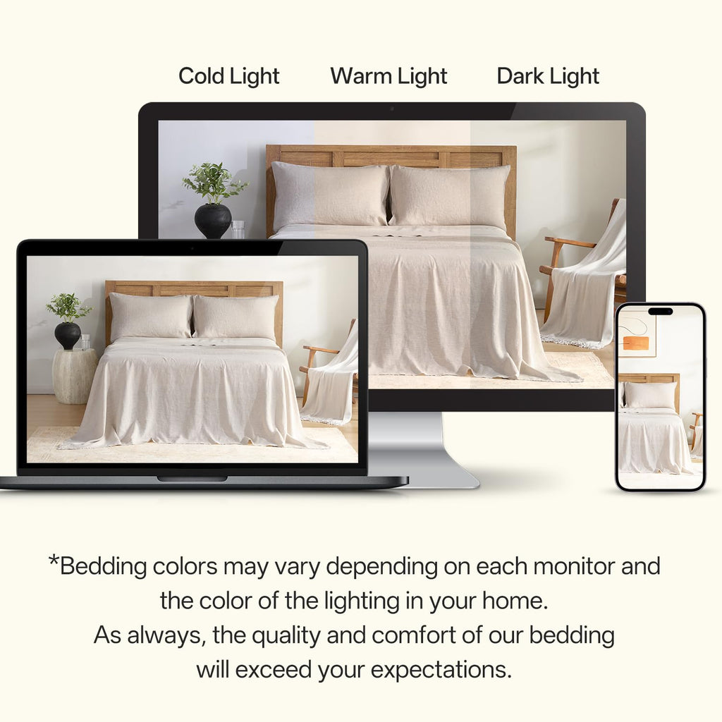 100% Linen Sheets, 170GSM French Flax Pure Linen Sheets Set