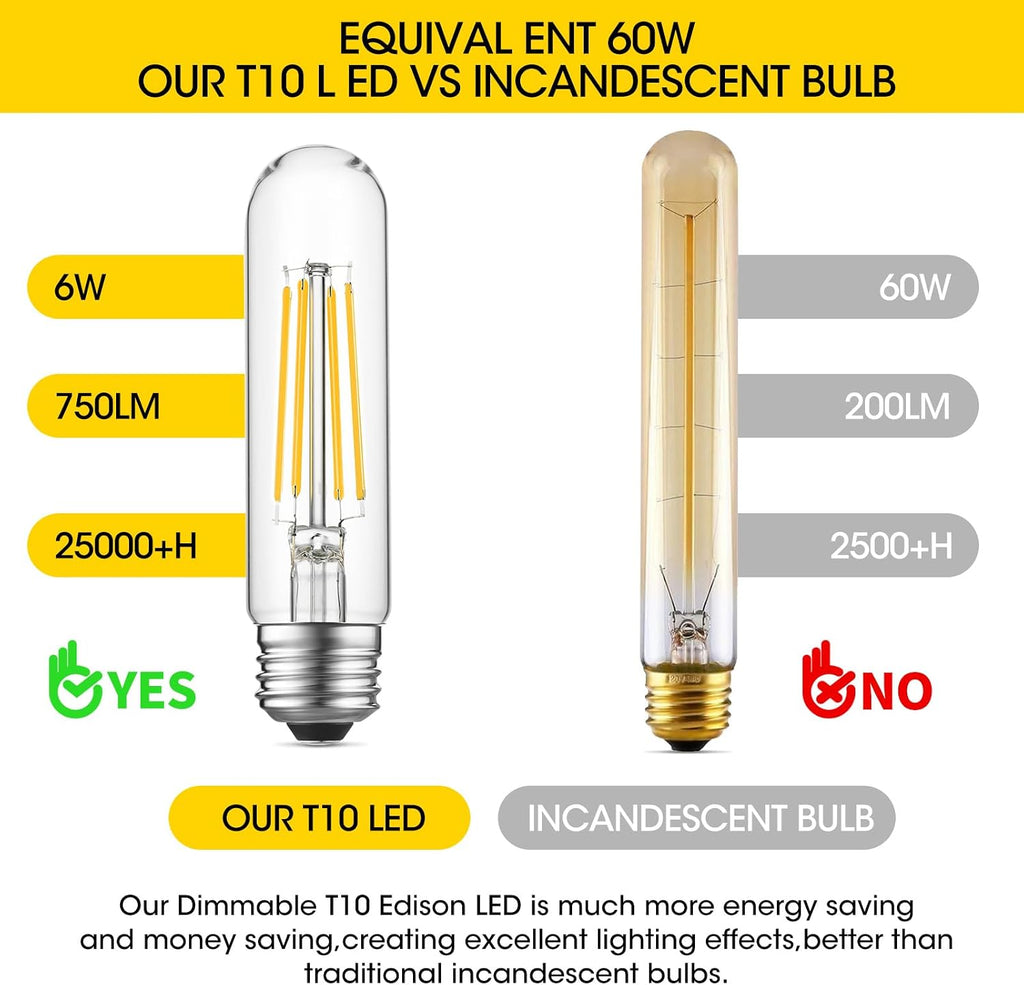 5" T10 Tubular LED Light Bulb, 60W Eq, Dimmable, Cool White 4000K, 6-Pack