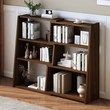 Wooden Extendable Shelf Bookcase, 3-Tier Low Bookshelf, Walnut, S