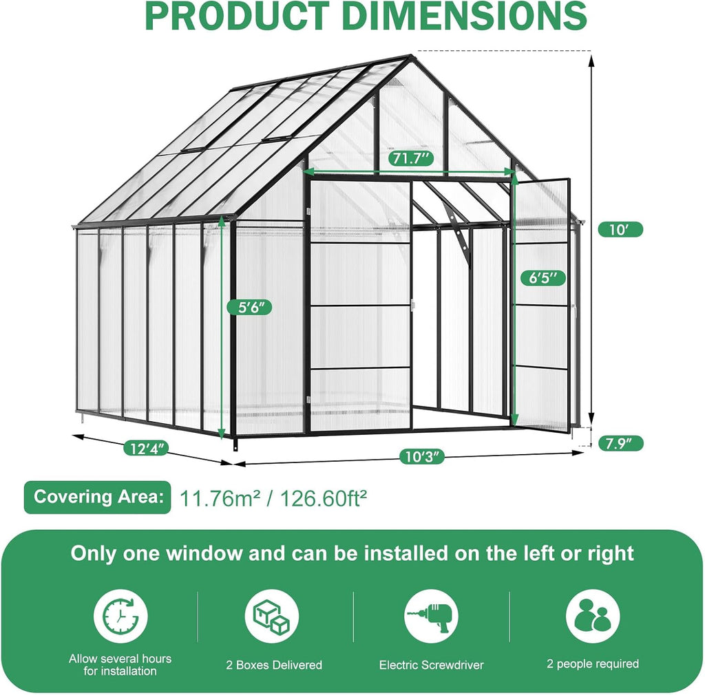 12x10x10 FT Extra Large Greenhouse for Outdoors, Heavy Duty | Easy Assembly, Reinforced Aluminum, Hybrid
