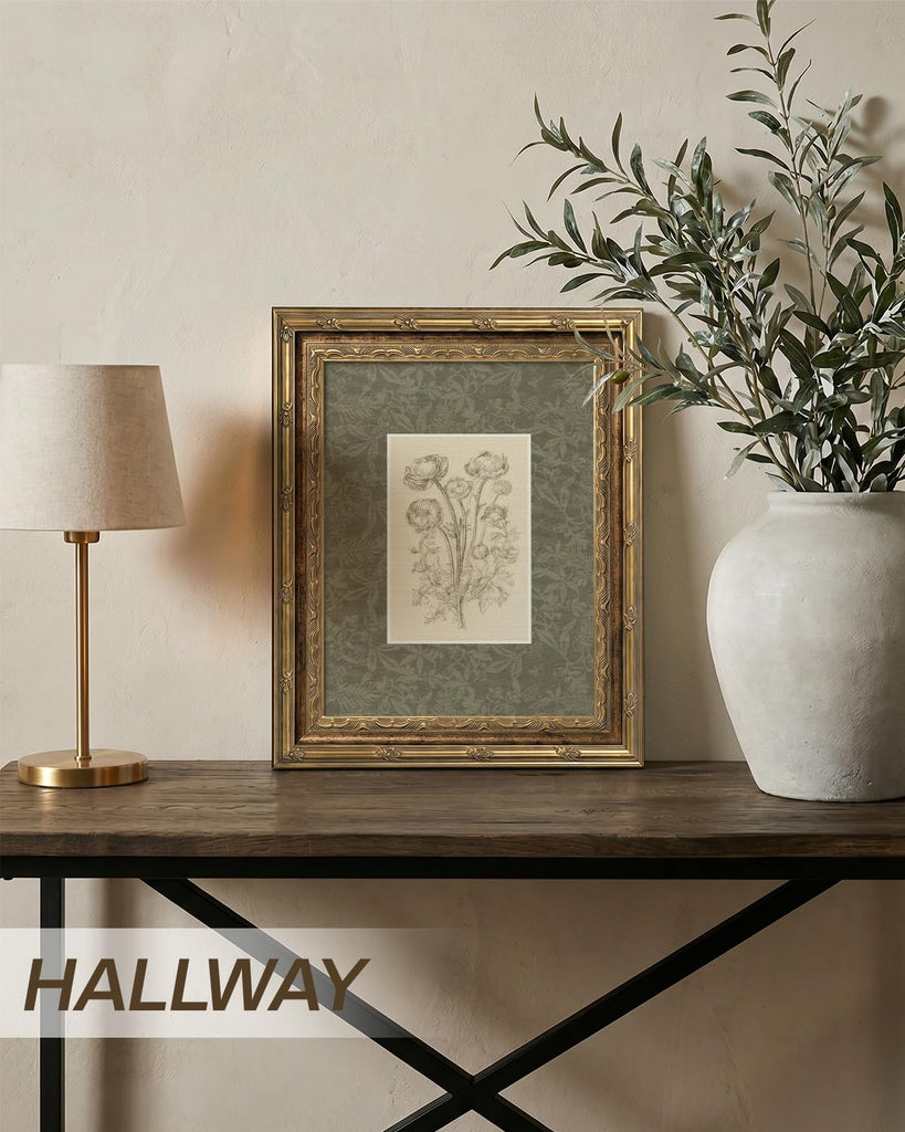 Vintage Floral Wall Art, Sketch Sage Green Botanical Canvas Print