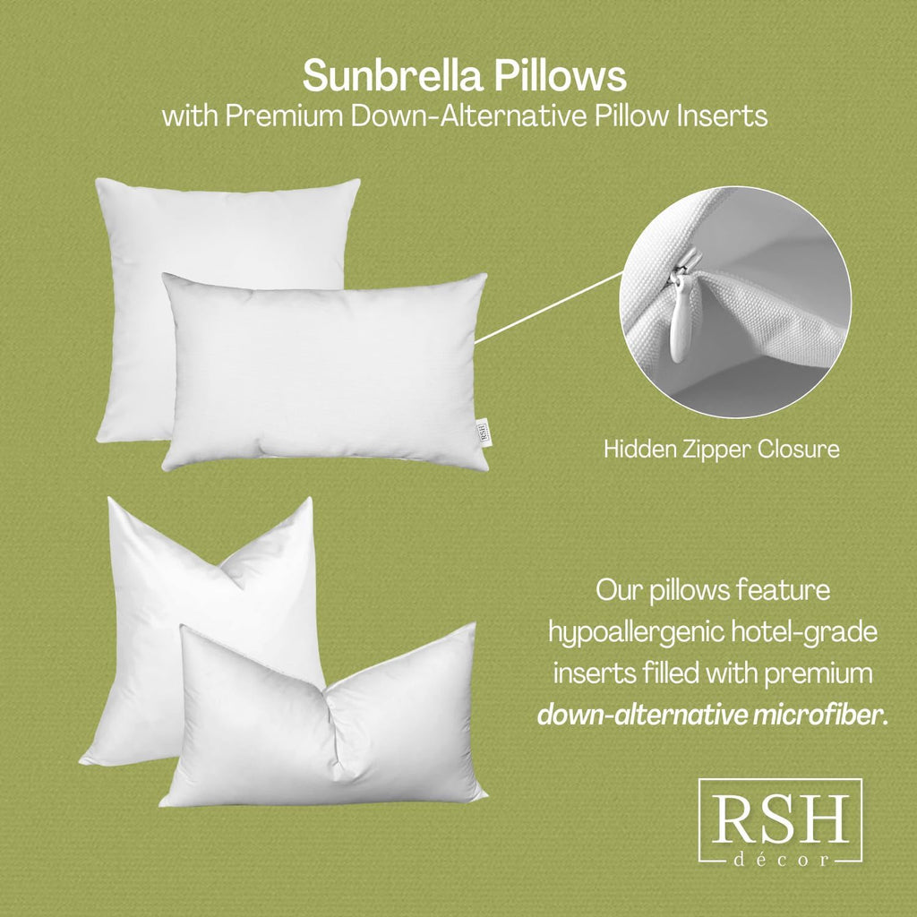 Sunbrella 26" x 16" Lumbar Throw Pillows Set of 2 | Water and Fade-Resistant Performance Fabric | Outdoor Pillow