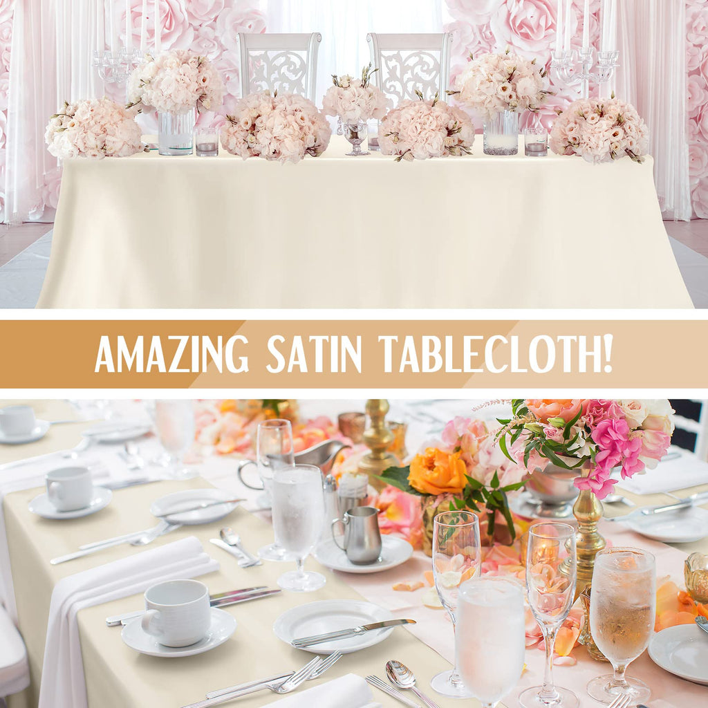 8 Pack Wedding Satin Tablecloth 102 x 58 in Rectangle, Ivory