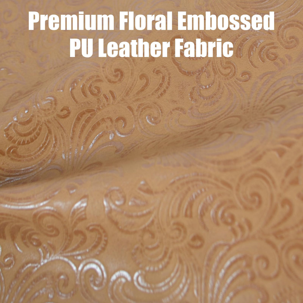 Tooled Faux Leather Western Cowboy, 54"x72" Floral Embossed Vinyl, Craft DIY and Upholstery Textured PU Pleather