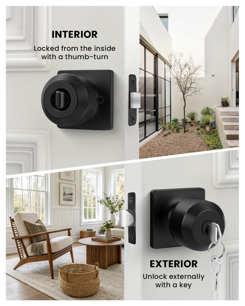 Black Entry Door Knobs with Lock and Key, Exterior Door Knobs 5 Pack
