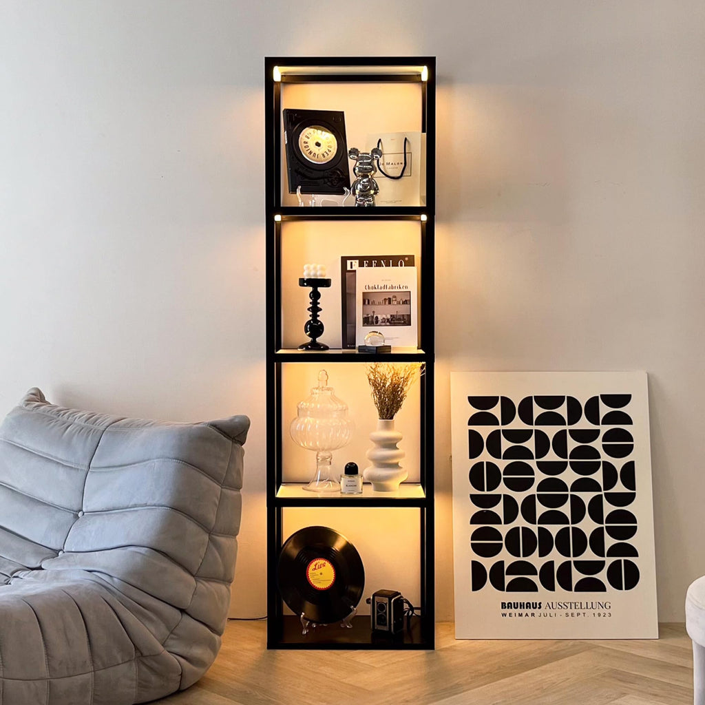 LED Display Shelf with Lights - Glass Display Cabinet for Collectibles with Dimmable Lighting, App & Remote Control