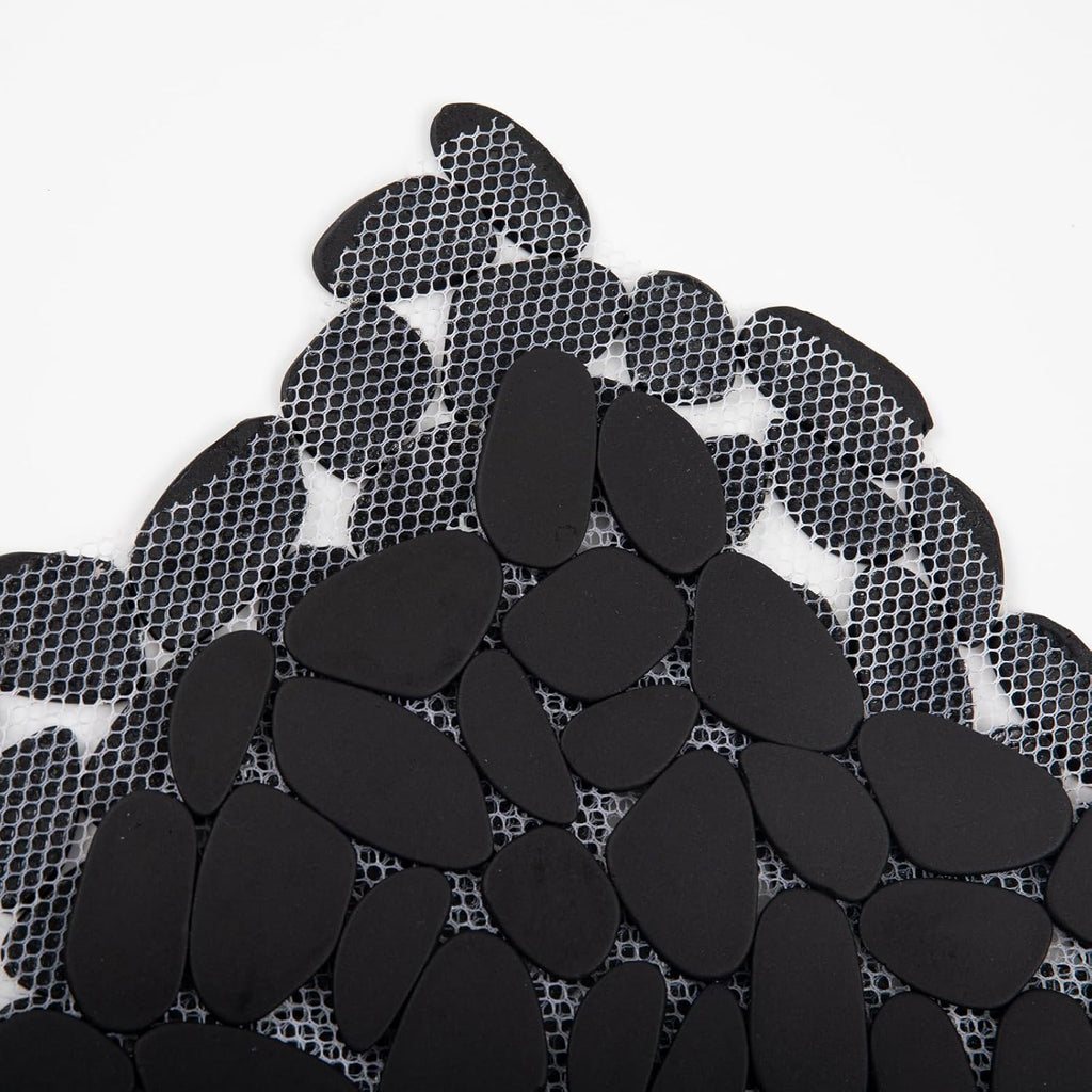 Pebble Tile for Shower Floor, Black Long Oval Pebble Mosaic Backsplash Bathroom Wall and Floor Tile and Outdoor