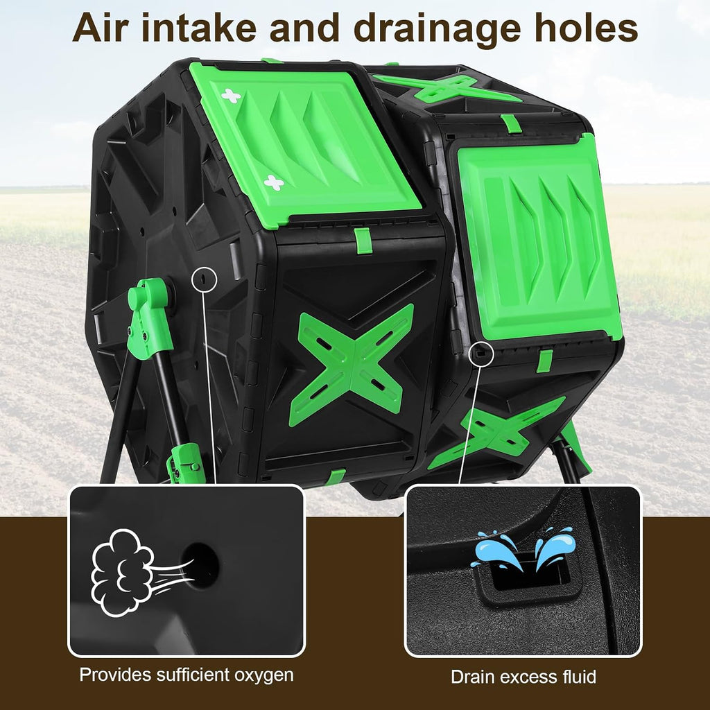 37-Gallon Dual-Chamber Rotating Compost Tumbler, Quick-Cycle Outdoor Composter with Adjustable Airflow, 360° Tumbling