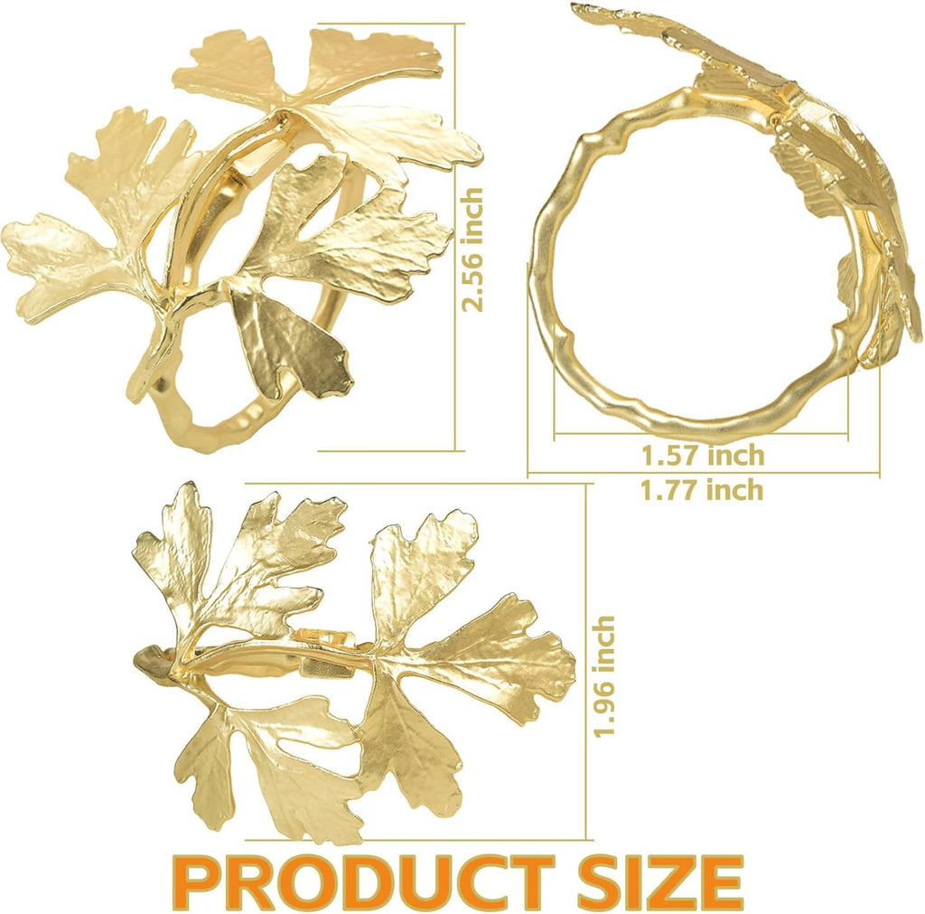 Matte Gold Napkin Rings Herb Leaf Botanical - Set of 8