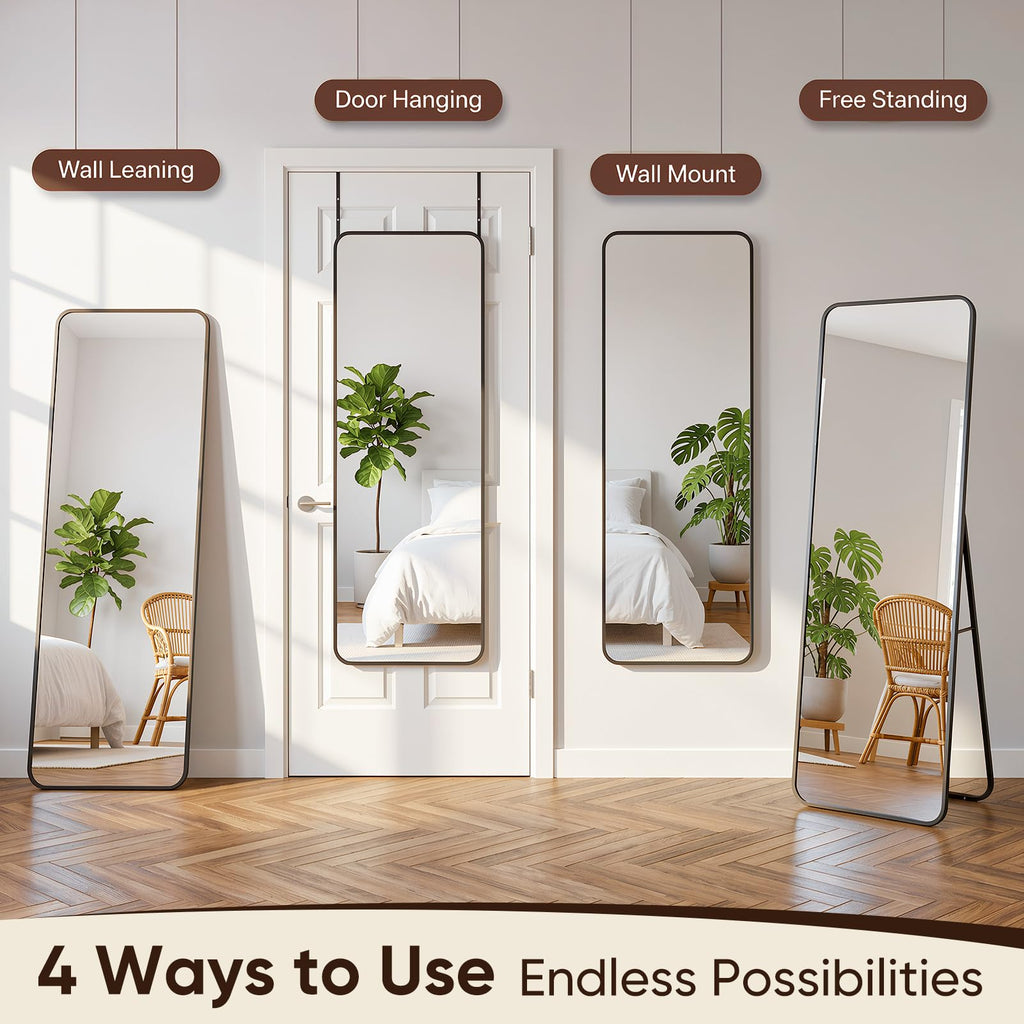 58"x20" Over the Door Full Length Mirror, Hang or Floor Stand, Black