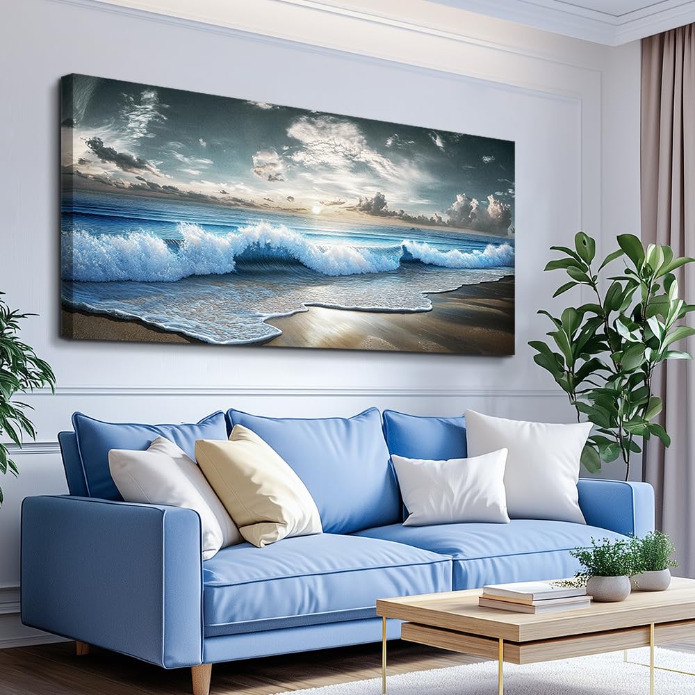 Blue Ocean Canvas Wall Art Large Paintings Landscape Nature Artwork For Walls Wall Decor Beach Pictures Office Waves