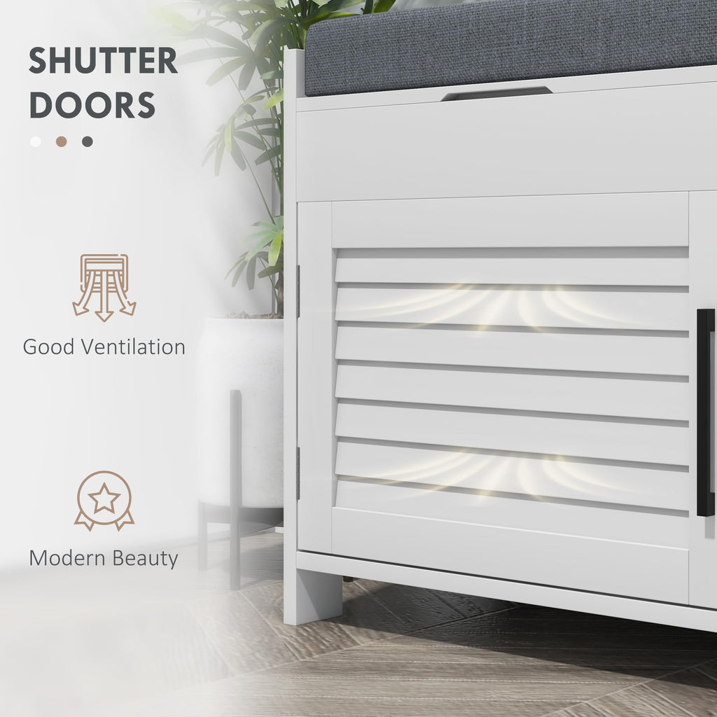 Shoe Bench Cushion Adjustable Shelves Shutter Doors 35.4" White