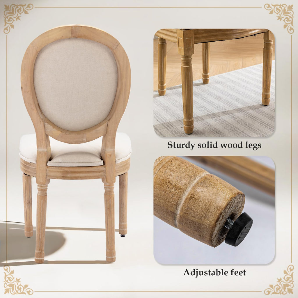 French Dining Chairs Set of 4, Vantage Dining Chair with Round Back, Wood Leg Farmhouse Country Rattan Dining Chair
