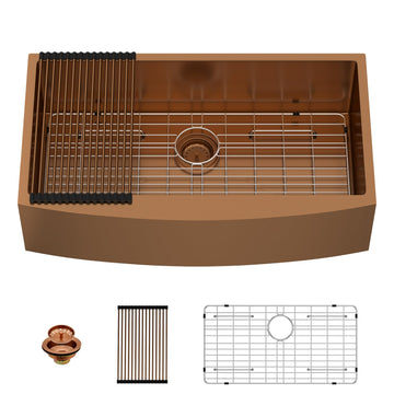 36 inch Farmhouse Kitchen Sink Undermount Sink Matte Bronze 16 Gauge Stainless Steel Deep Single Bowl Burshed Rose