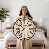 Rustic Farmhouse Wall Clock 24 Inch, Vintage Oldtown London Wooden Large Clock with Silent Tick, for Bedroom, Office