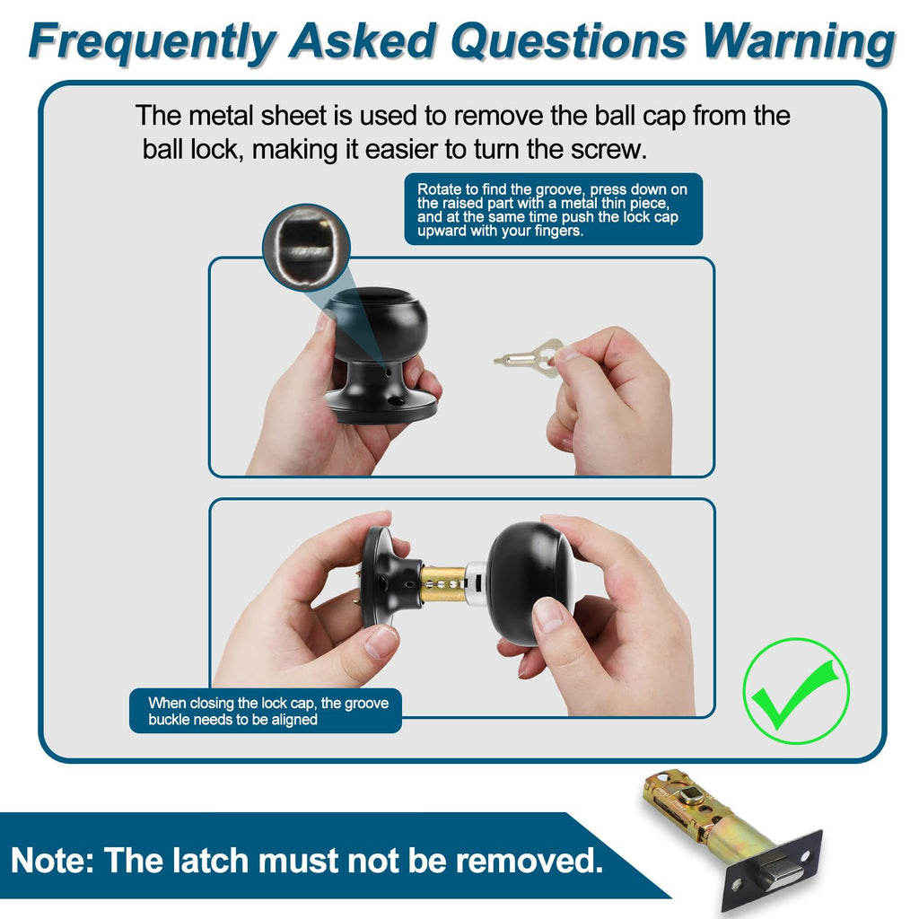 Passage Door Knobs, 5 Pack Matte Black Door Knobs, & Closet Non-Locking Interior Round Door Handles Keyless