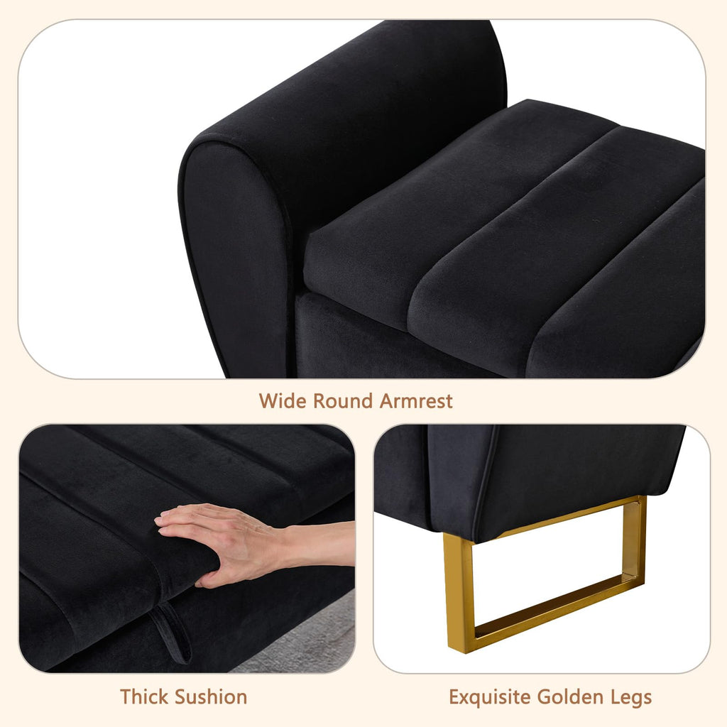 67'' King Size End of Bed Storage Bench, Velvet Bedroom Benches for Foot of Bed King with Gold Legs, Storage Ottoman