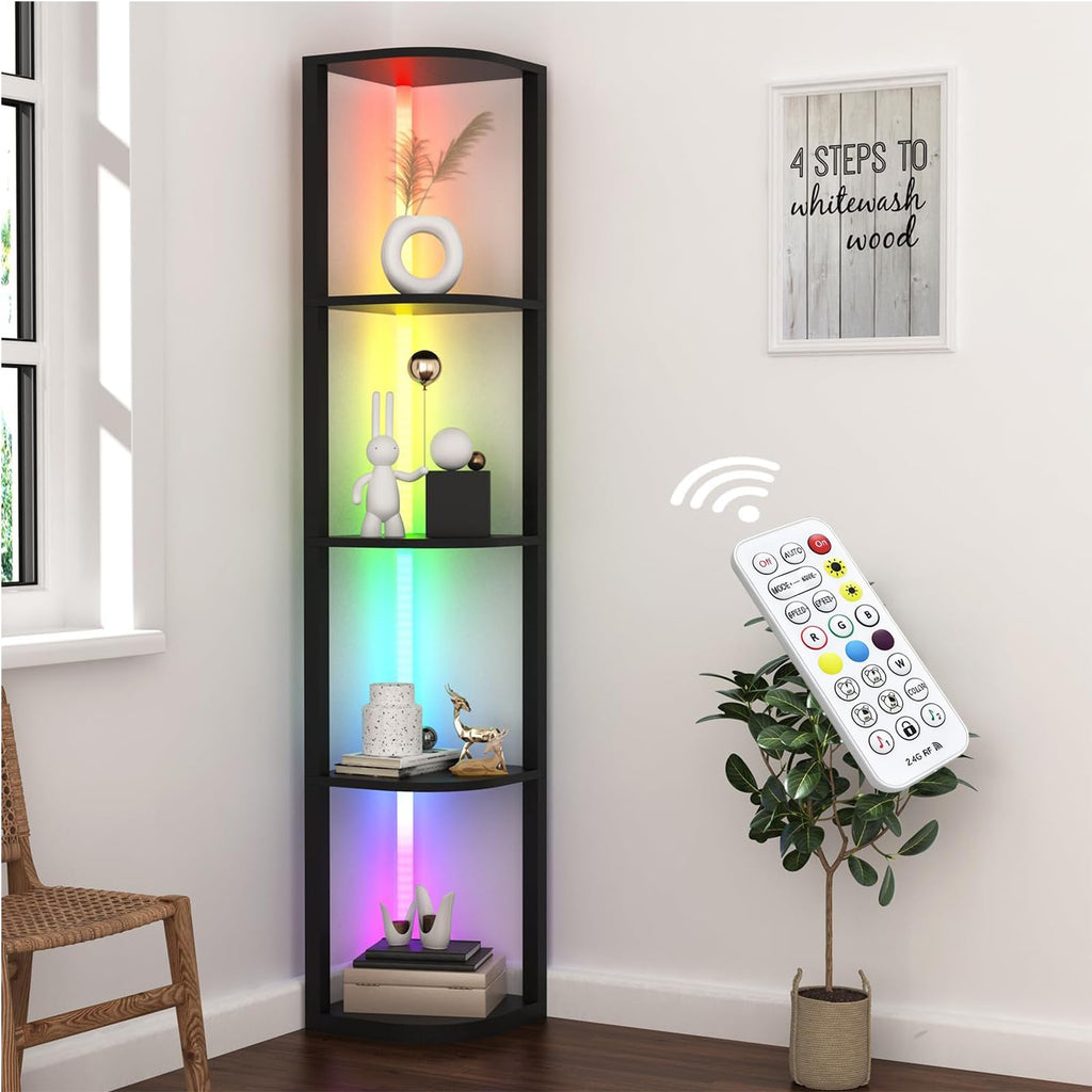 5 Tiers Corner Shelf with Light Tall Display Shelf for Collectibles Control Multiple Color Lights via APP and Remote