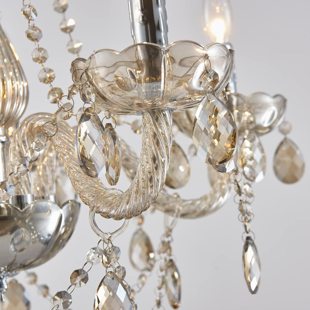 5 Light Modern K9 Crystal Chandelier for Dining Room, Pendant Ceiling Lighting Fixture for Bedroom, Living Room, Champagne Crystal A100-B09F38VC5L