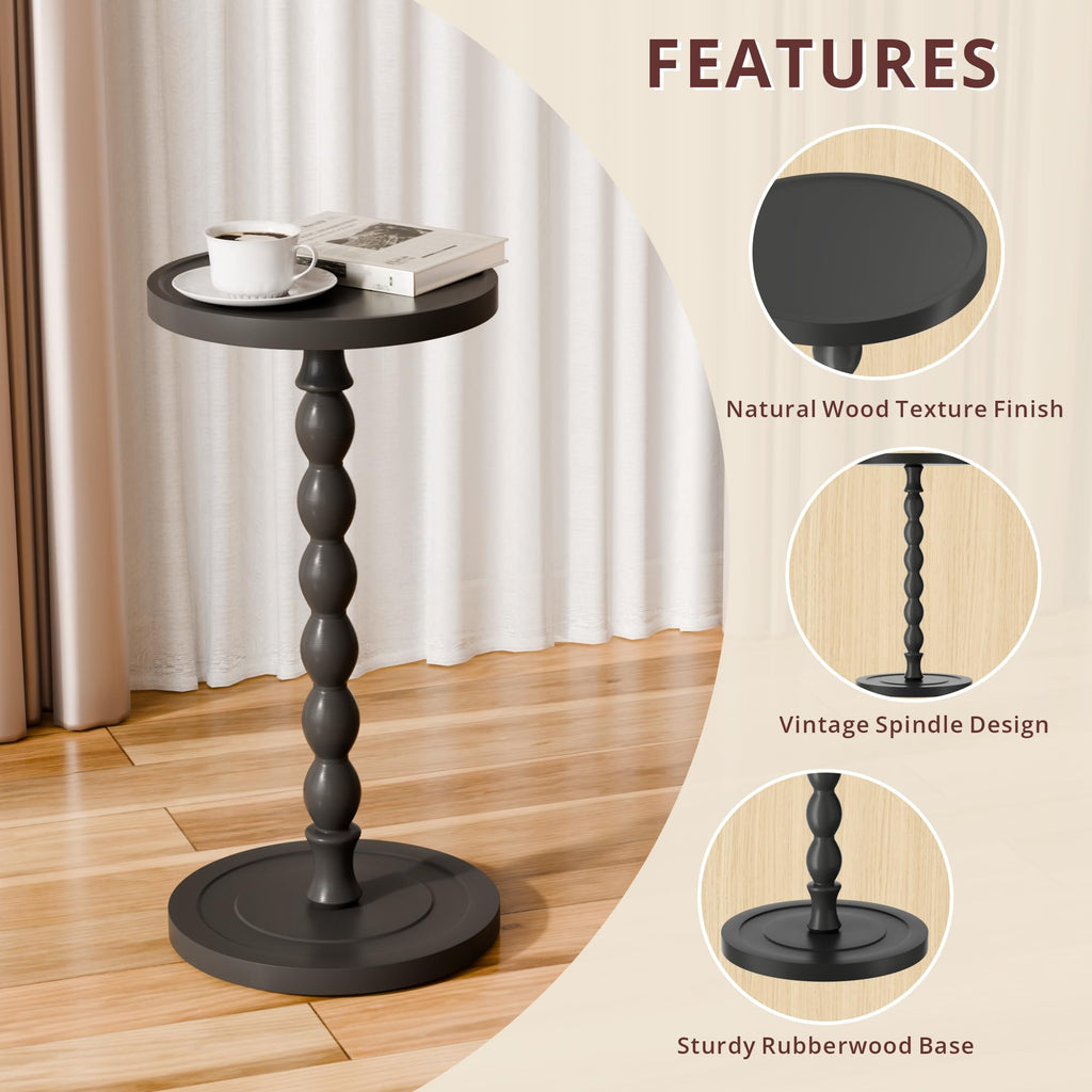 Small Round Side Table, Rubberwood‌ Drink Table for Small Spaces