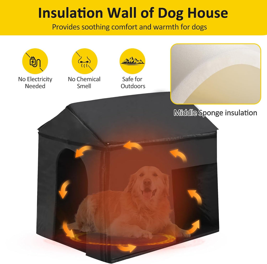 Outdoor Dog House with Insulated Liner, Wooden Kennel with Porch