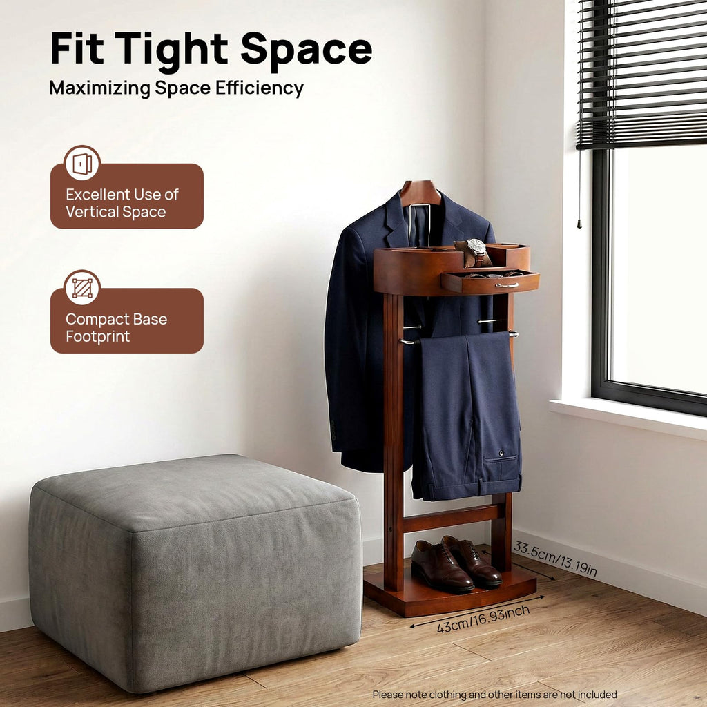 Wood Suit Rack, Freestanding Clothing Valet Stand, Clothes Valet Suit Racks, Valet Stand Clothing Rack Organizer