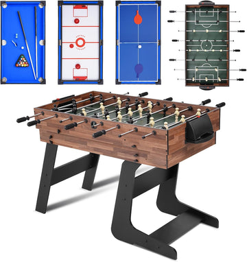 Foldable Multi Game Table, 4-in-1 Combo Game Table Set with Ping Pong, Hockey, Pool Billiards and Foosball for