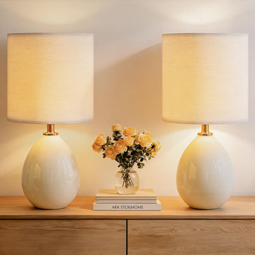 17.7" Ceramic Table Lamps Set of 2 Bedroom, Cream