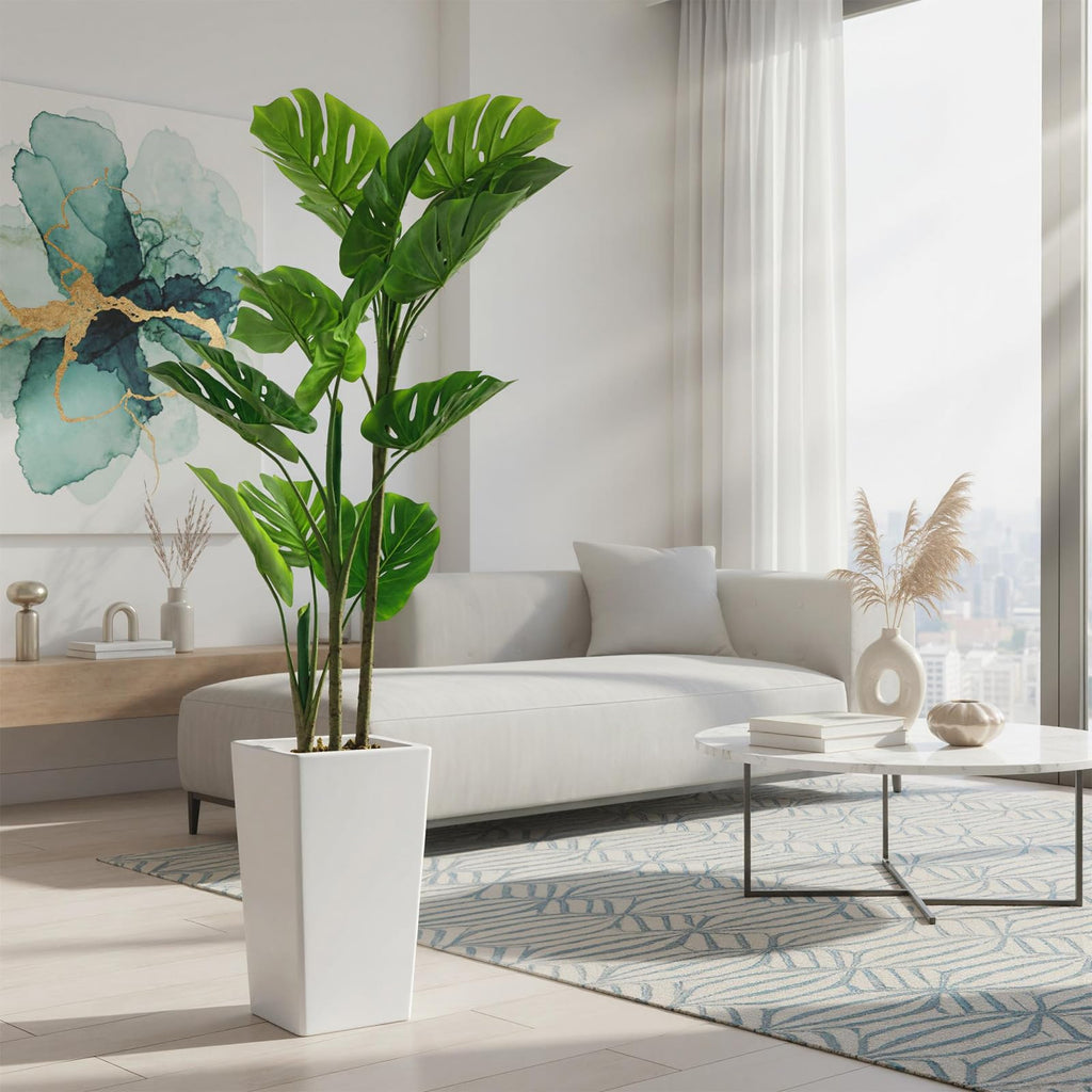 4.5FT Artificial Monstera Plant with White Tall Planter