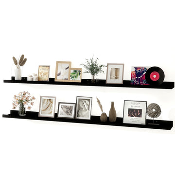 Black Floating Shelves for Wall Decor, 60 in Shelf with Lip Set of 2