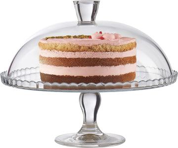 Cake Stand with Dome Lid, Glass Desert Serving Plate and Cover, Footed Pastry Display Server, 12.60 inch Wide Glass