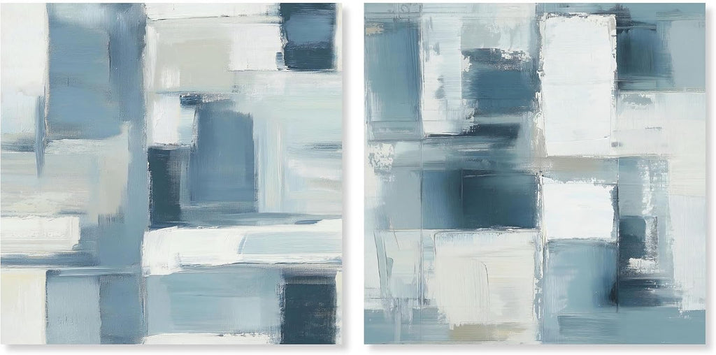 Modern Minimalist Blue Abstract Pair 2 Panel Set Canvas Print Abstract Wall Art by, Gallery Wrapped