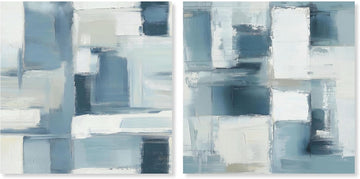 Modern Minimalist Blue Abstract Pair 2 Panel Set Canvas Print Abstract Wall Art by, Gallery Wrapped