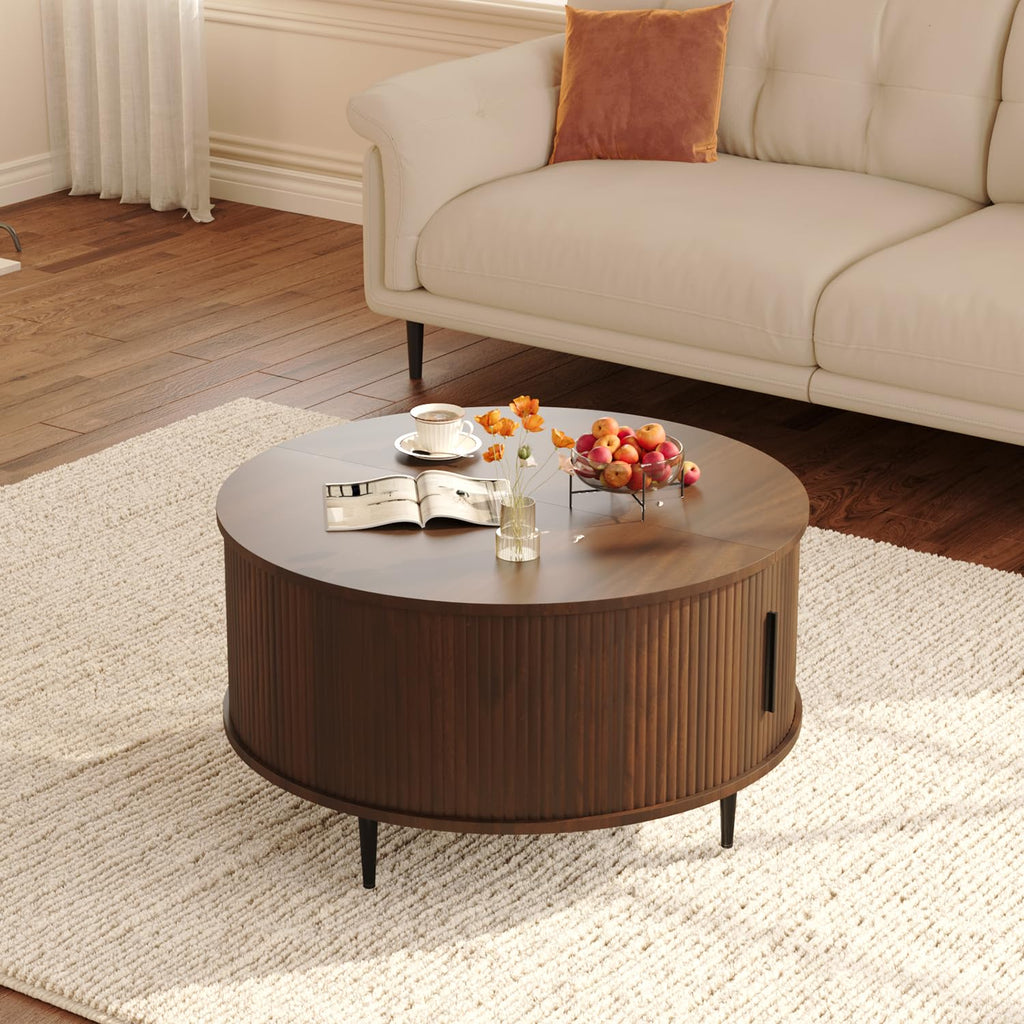 Mid Century Fluted Round Coffee Table, Walnut