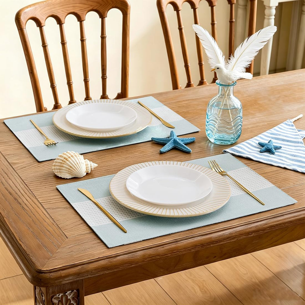 Linen Placemats Set of 6, Aqua Blue Place Mats Table