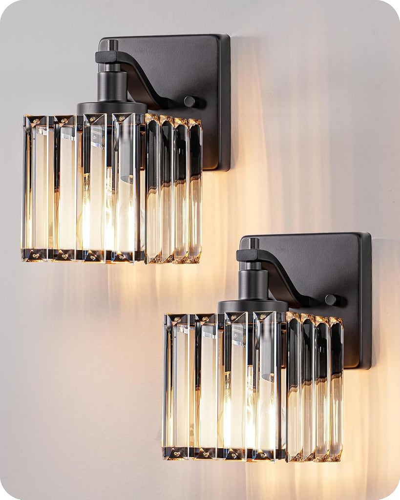 Hardwired Bathroom Light Fixtures, Modern Wall Sconces Set of Two, Crystal Bathroom Vanity Light, Indoor Lighting