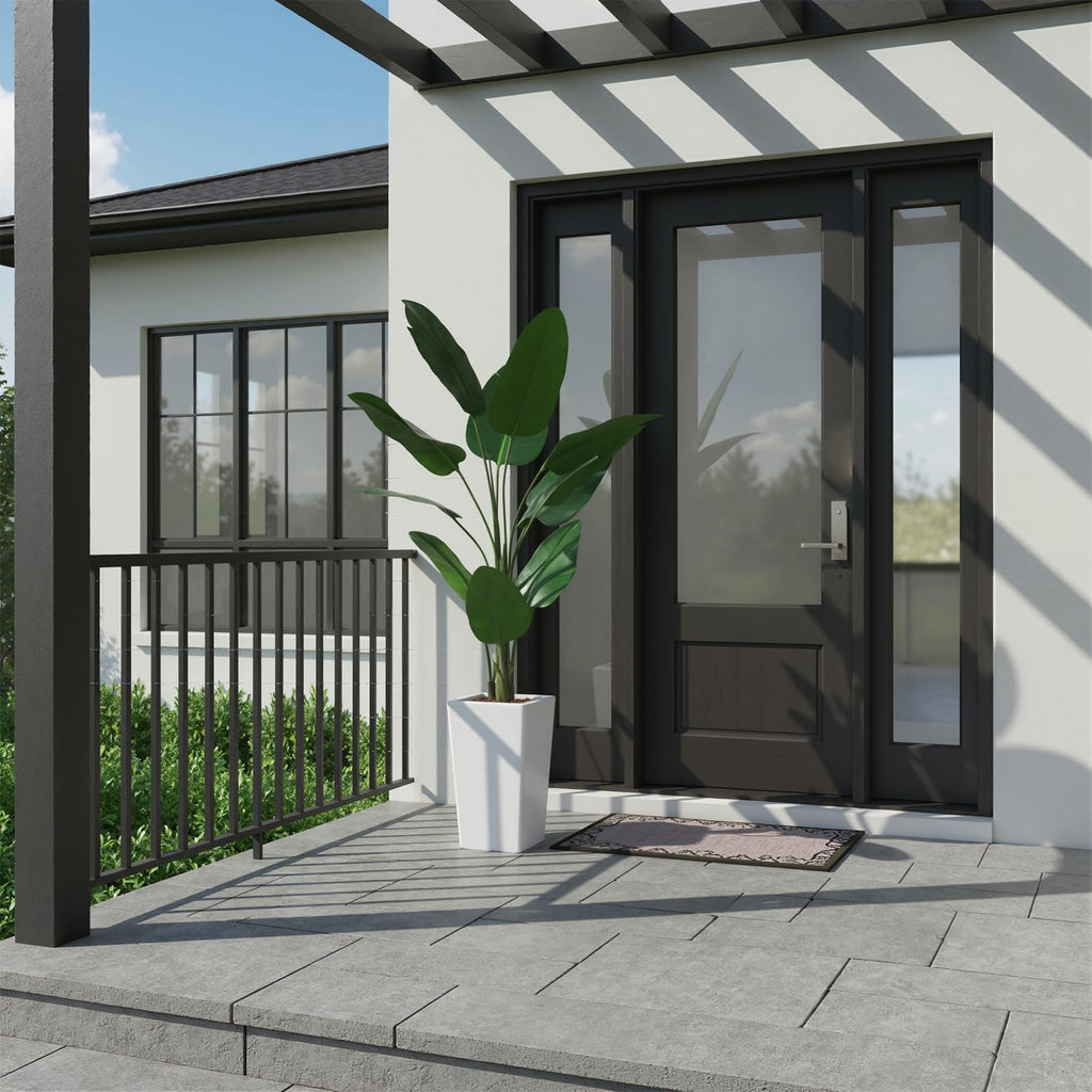 4.8FT Artificial Banana Tree, Fake Potted Tropical Tree, Decorative Evergreen Tropical Plant with White Tall Planter