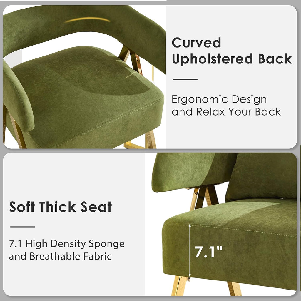 Modern Green Accent Chairs Set of 2, Velvet Barrel Accent Chair Bedroom, Comfy Reading Armchairs (2, Green)