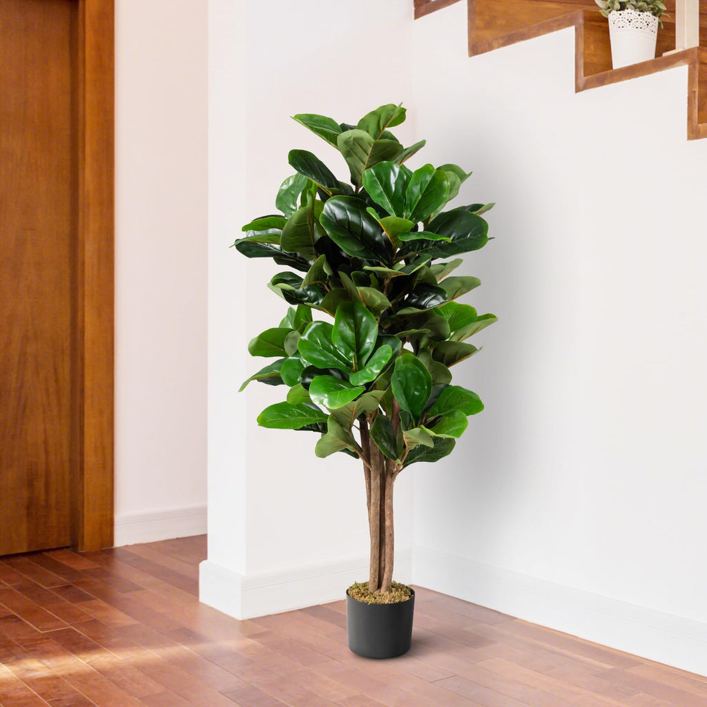 4 FT Artificial Greenery Tree, Indoor Fake Fiddle Fig Tree Plants in Pot, Faux Ficus Lyrata Tree Decoration