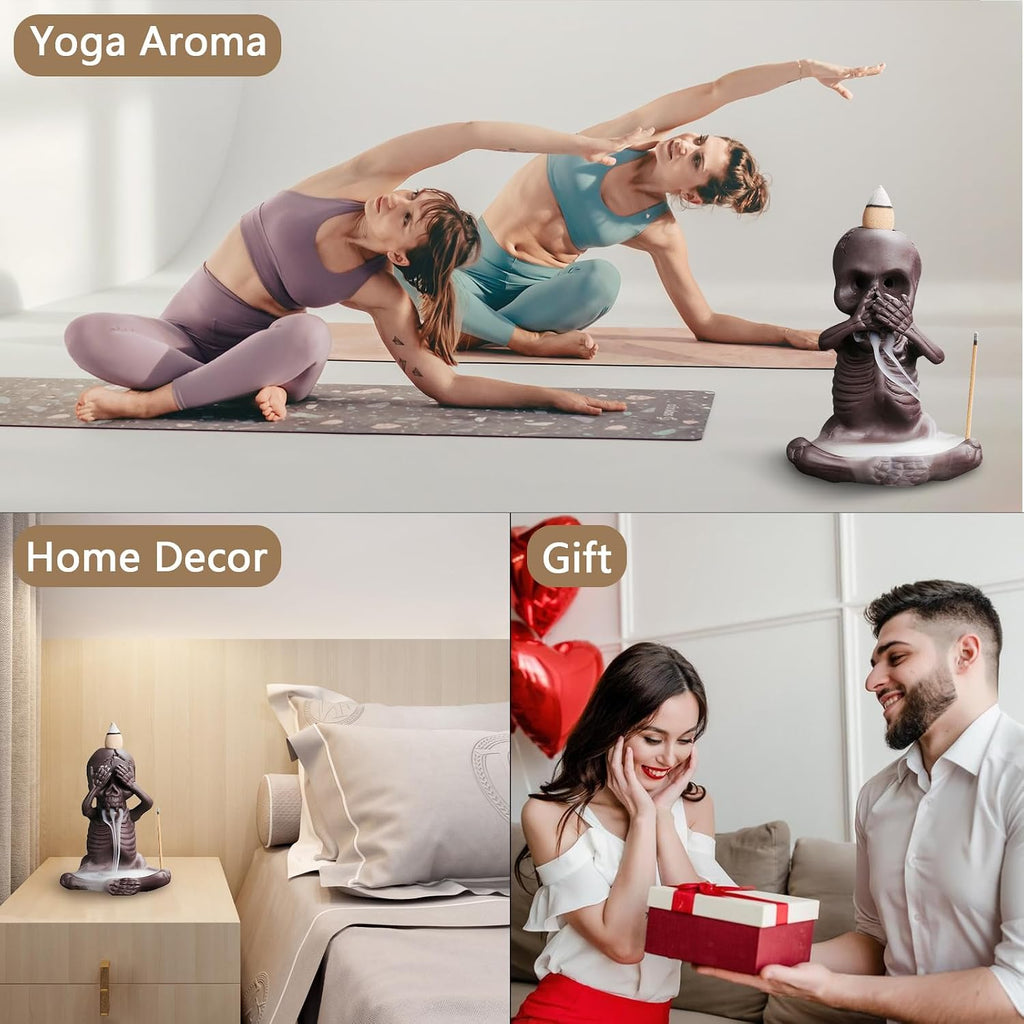 Backflow Incense Burner Skull Decor Incense Stick Holder Reverse Flow Censer Incense Waterfall Burner + Backflow - Set of 3