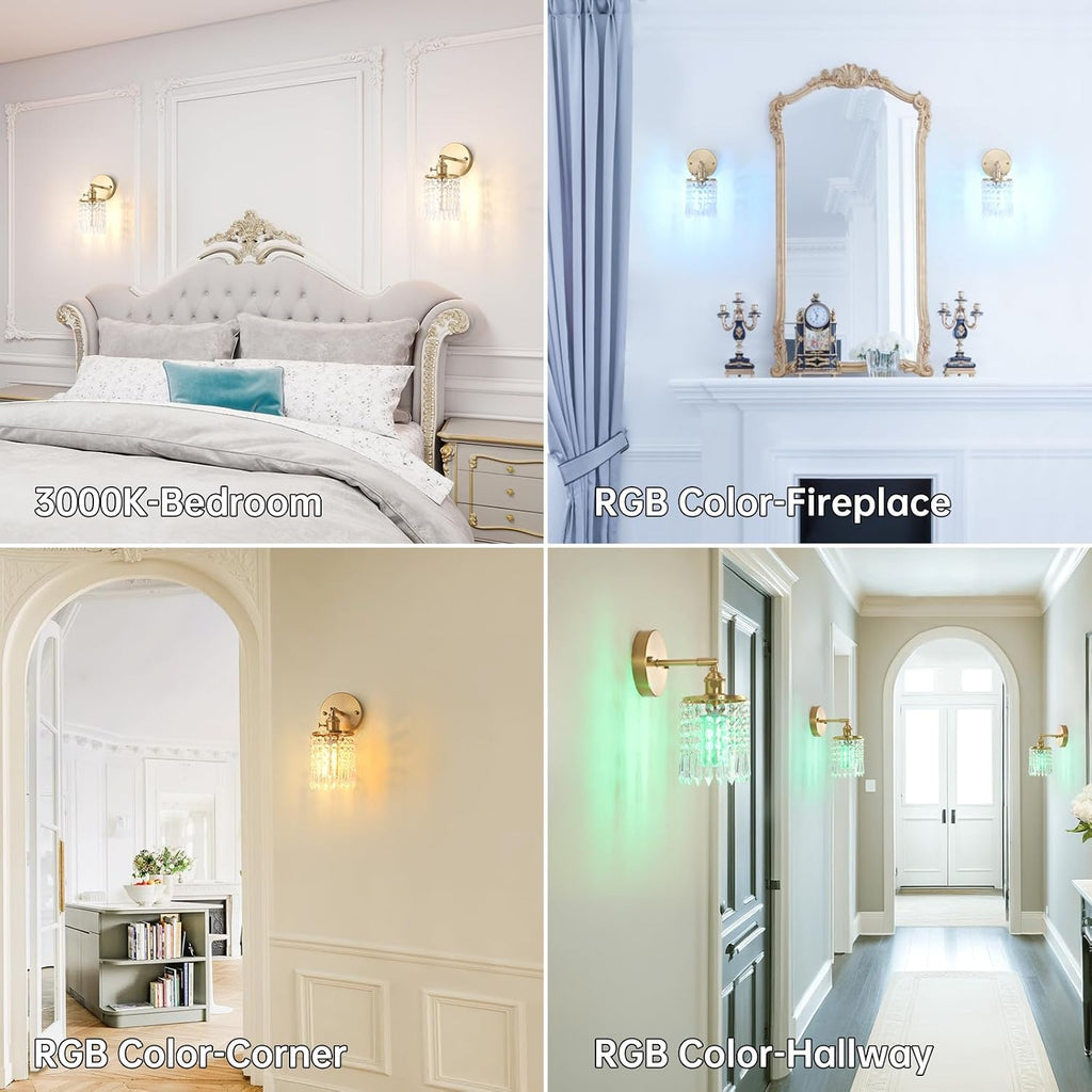Set of 2 Crystal Battery Operated Wall Sconce, Rechargeable Battery Powered Wall Lamp with Remote Control, Modern