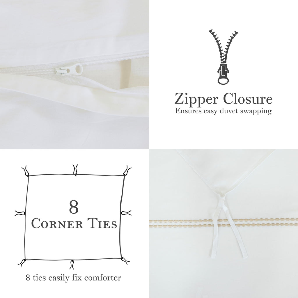 White Duvet Cover Queen 100% Cotton Embroidered 3 Pieces