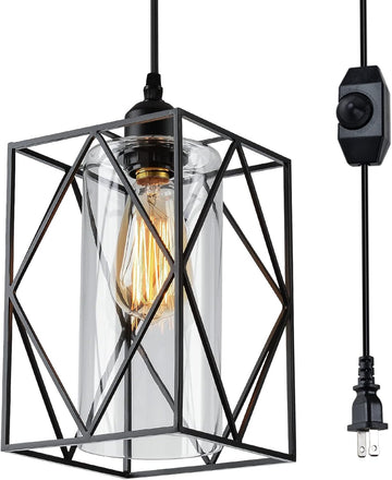 Plug in Pendant Light with Dimmer Switch, Outdoor Farmhouse Hanging Lights Fixtures for Gazebo and Porch