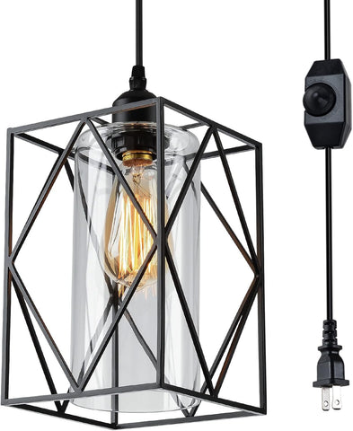 Plug in Pendant Light with Dimmer Switch, Outdoor Farmhouse Hanging Lights Fixtures for Gazebo and Porch