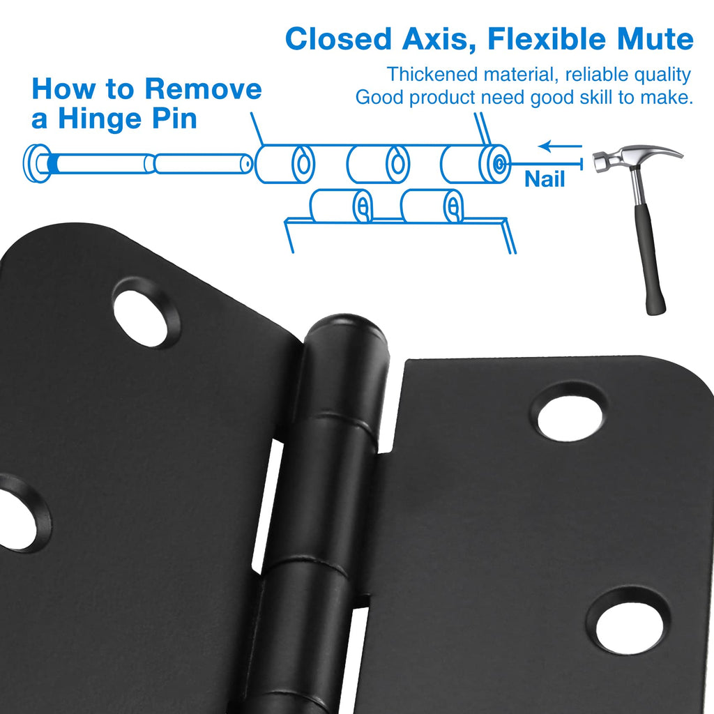 18 Pack Matte Black Door Hinges 4 Inch 5/8" Radius Interior Room