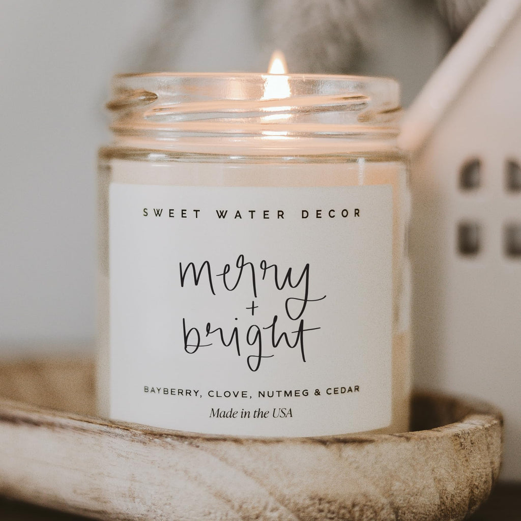 Merry & Bright Candle, 9oz Clear Jar, Christmas Scent