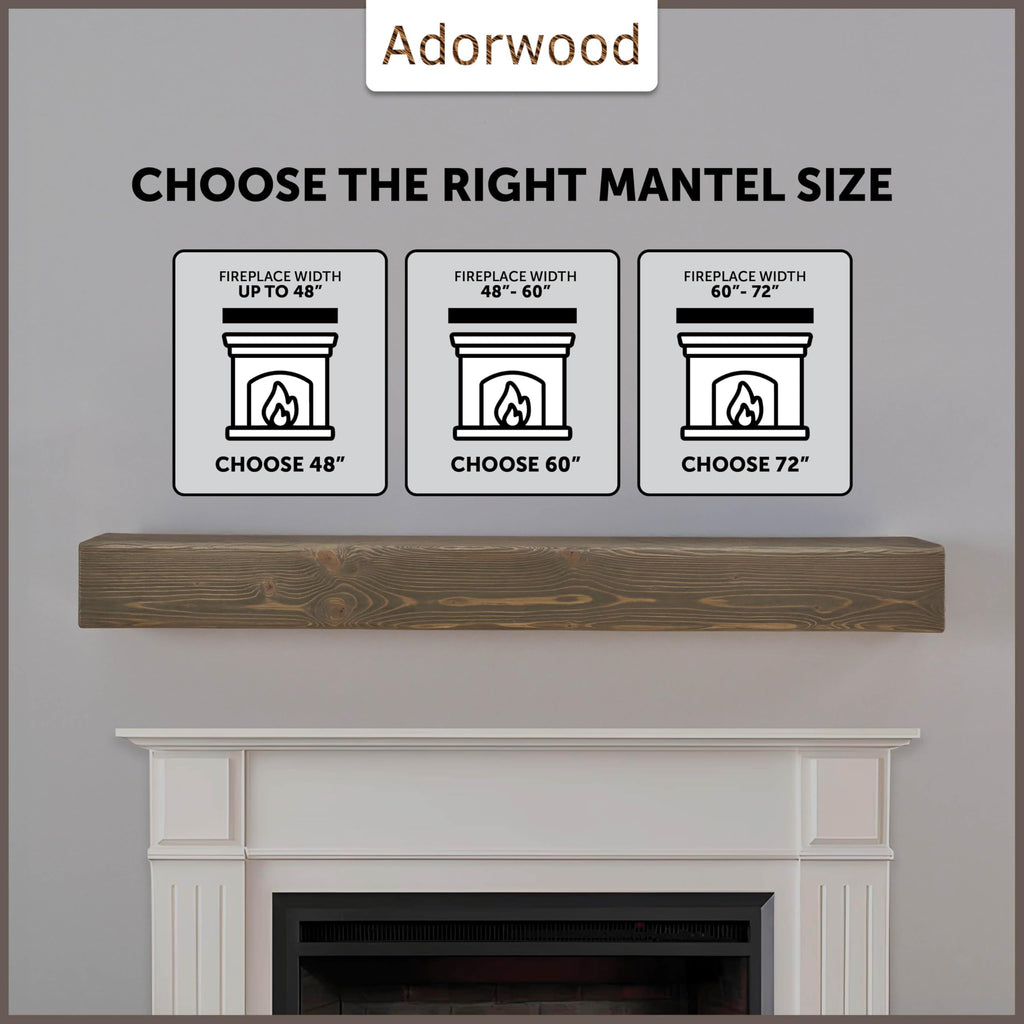 Handmade Rustic 60 Inch Fireplace Mantel Shelf, Smoke Gray 8Dx6H