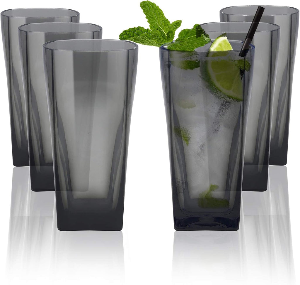 20-Ounce Reusable Plastic Water Tumbler, Clear Shatterproof Drinking Glasses, BPA Free, Set of 6 (20 Oz, Gray)