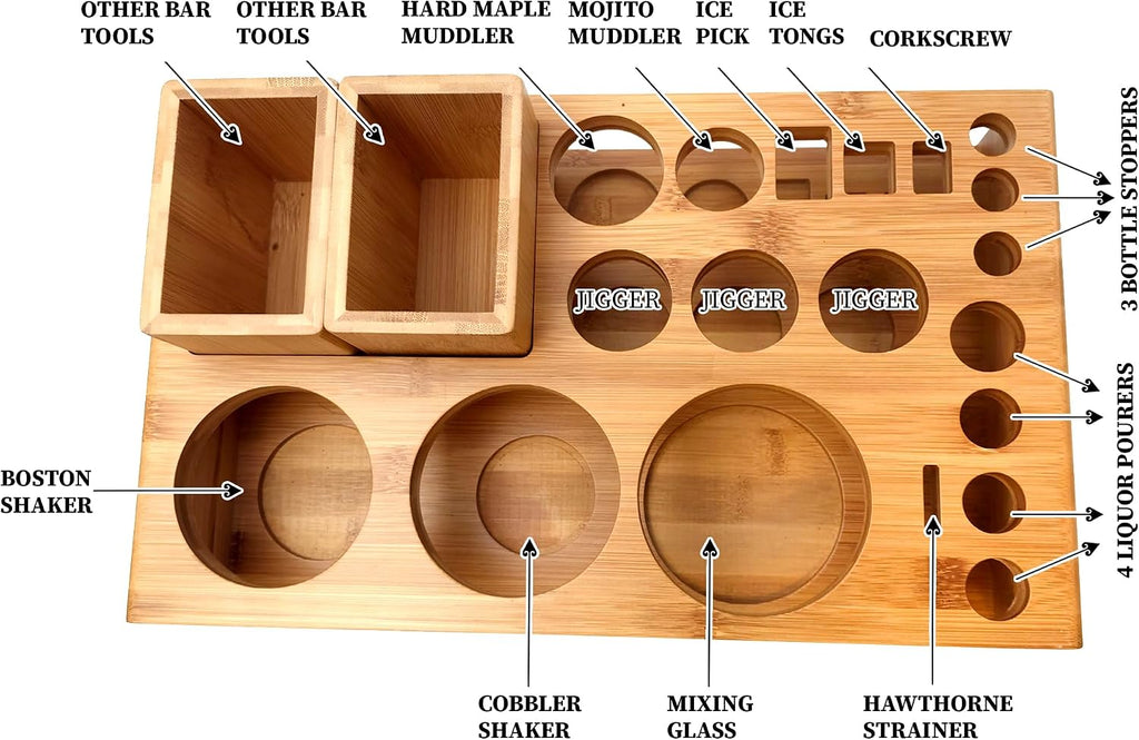Bar Tool Set Pro Edition Bundle w/Bamboo Bar Tool Stand - 33-Pc Bar Set Essentials - Stainless-Steel Cocktail Shaker - Set of 32